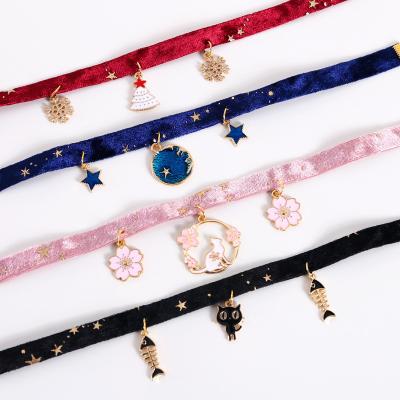 China Dogs Pet Cat Dog Velvet Bronzing Flower Adjustable Starry Fish Snowflake Christmas Sky Star Pendant Necklace for sale