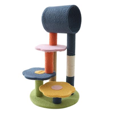 China Viable Household Cat Condo Tree Stable Durable Wooden Cat Climbing Frame Sisal Rope Cat Tree House Tower for sale