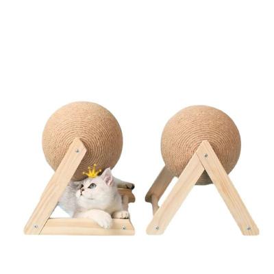 China Cat Scratch Board Ball Natural Solid Wood Sisal Scratch Stocked Toy Cat Scratcher for sale