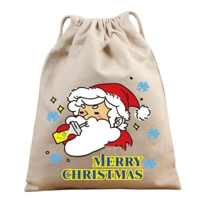 China Eco-friendly Custom Design Christmas Gift Bag Small Canvas Cotton Drawstring Bag Recycle Promotion Drawstring Canvas Bag for sale