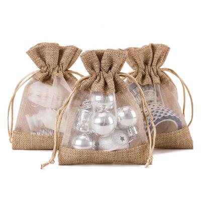 China Eco - Friendly Custom Design Organza Clear Window Jute Pouch Small Drawstring Bag For Coffee Candy for sale