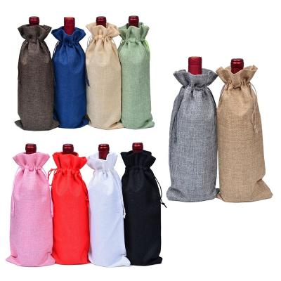 China Wholesale Burlap Eco-Friendly Colorful Eco-Friendly Colorful Portable Bottle Drawstring Wine Bottle Carry Bags Natural Carry Bags for sale