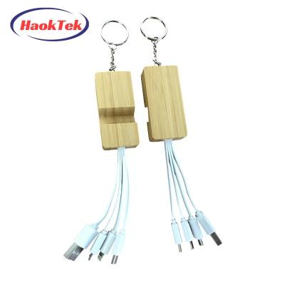 China MP3/MP4 player HAOKTEK C 3 in 1 bamboo eco-friendly logo fast charging type cable for phone for sale