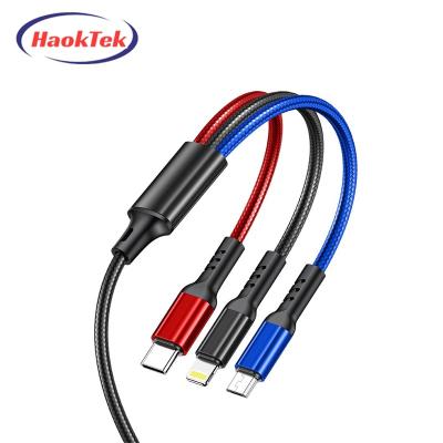 China Hot Sale 1.2m MP3/MP4 Player Fast Charging Multiple USB Charging 3 Braided In 1 Cable For Iphone/Type-C/Android for sale