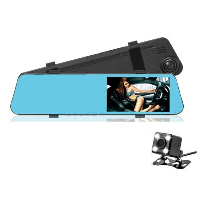 China 1080P HD NIGHT VISION Slim Case 4.5 Inch Front Dual Lens Rearview Mirror Dash Cam X1 With Backup Vehicle Camera G Sensor 24 Hours Monitor for sale