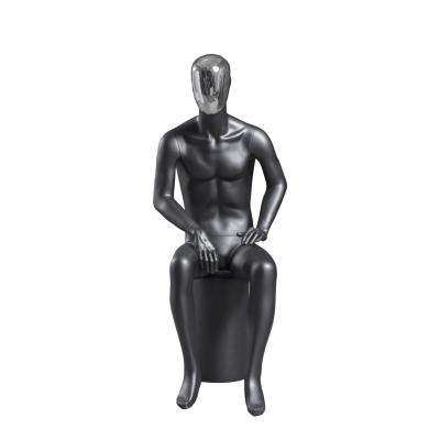 China Sitting Posture Male Black Full Body Mannequin Silver Plated Facial Model for sale