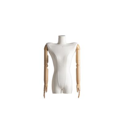 China Upright Half Body Female Mannequin With Shoulder Protrusion And Wooden Arms for sale