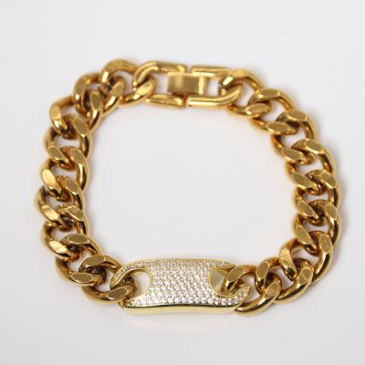 China 2022 Fashion Stainless Steel Casual / Sporty Flat Crystal Bracelets Gift Party Gold With Zircon for sale