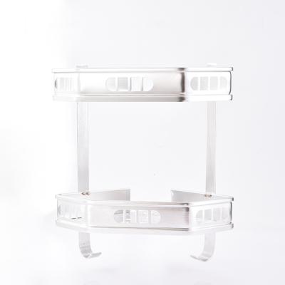 China Morden Aluminum Two Tier Wall Mount Shower Accessories Rack Shelf Organizer Corner Shelf For Bathroom for sale