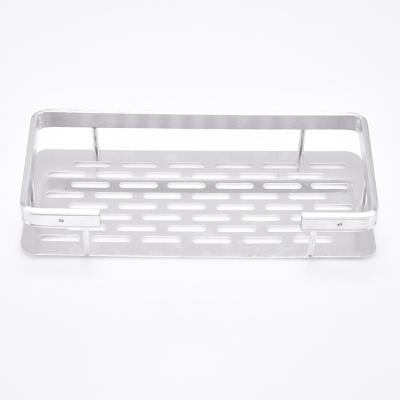 China Modern Cheap Bathroom Accessories Wall Mounted Silver Aluminum Single Row Rectangle Corner Shower Shelf for sale