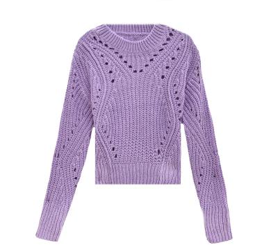 China Anti-Wrinkle Fashion Women Autumn Winter Jumpers Hollow Out Solid Color Crew Neck Cable Knit Fabric For Sweater for sale