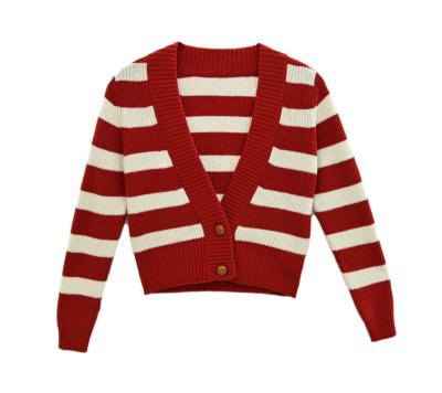 China Anti-Wrinkle OEM Vintage Unisex Available Wool Top Custom White 7GG Cable and Red Unisex Knit V-Neck Button Cardigan Sweater for sale