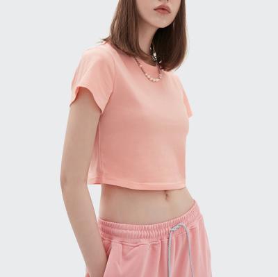 China Breathable Wholesale Ladies Shirts Plain Pullover 100% Cotton T-Shirt Short Sleeves Crop Tops for sale