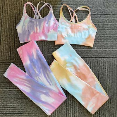 China Breathable Custom Yoga Sets Two Piece Women Sexy Seamless Tie Dyed Yoga Fitness Gym Wear Set for sale