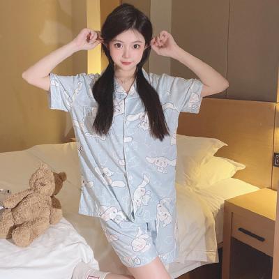 China Factory Breathable For Women's Korea Shorts Cartoon Home Silk Clothing Short-sleeved Cardigan Milk Pajamas The Beautiful for sale