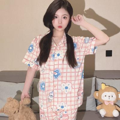 China Factory Breathable For Women's Korea Shorts Cartoon Home Silk Clothing Short-sleeved Cardigan Milk Pajamas The Beautiful for sale