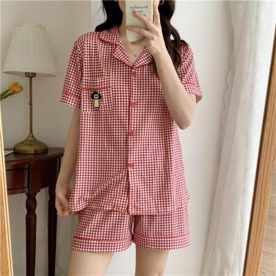 China Factory summer thin short sleeved women's breathable pajamas and shorts set cute cartoon style home clothes for sale