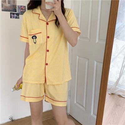 China Factory summer thin short sleeved women's breathable pajamas and shorts set cute cartoon style home clothes for sale