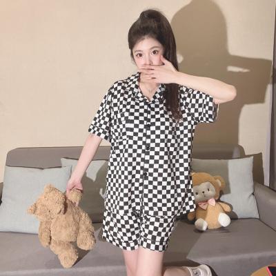 China Factory Breathable For Women's Korea Shorts Cartoon Home Silk Clothing Short-sleeved Cardigan Milk Pajamas The Beautiful for sale