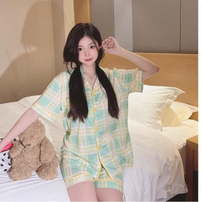 China Factory Breathable For Women's Korea Shorts Cartoon Home Silk Clothing Short-sleeved Cardigan Milk Pajamas The Beautiful for sale