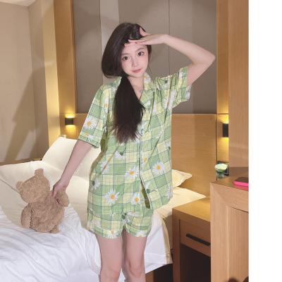 China Factory Breathable For Women's Korea Shorts Cartoon Home Silk Clothing Short-sleeved Cardigan Milk Pajamas The Beautiful for sale