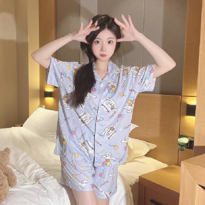 China Factory Breathable For Women's Korea Shorts Cartoon Home Silk Clothing Short-sleeved Cardigan Milk Pajamas The Beautiful for sale