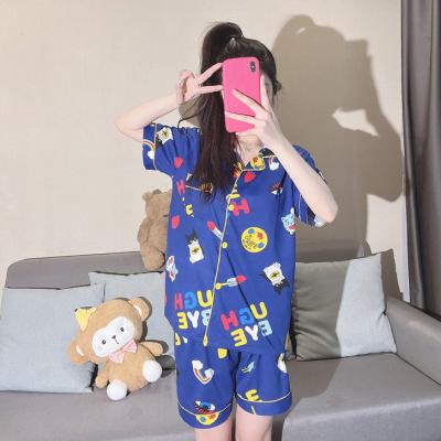 China Factory Breathable For Women's Korea Shorts Cartoon Home Silk Clothing Short-sleeved Cardigan Milk Pajamas The Beautiful for sale