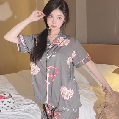 China Factory Breathable For Women's Korea Shorts Cartoon Home Silk Clothing Short-sleeved Cardigan Milk Pajamas The Beautiful for sale