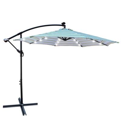 China Led Cantilever Parasol Offset Patio Umbrella Beach Dining Patio Umbrella Lamp Stripe for sale