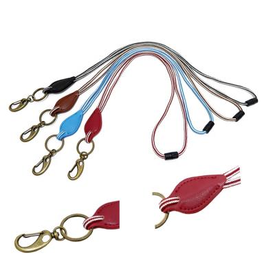 China Custom Round Snake Rope Fashion Premium Key Chain Macrame Twist Leather Lanyard for sale