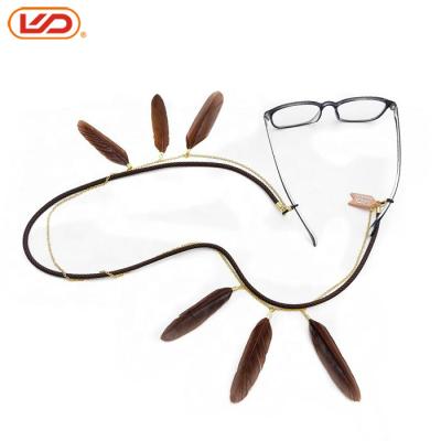 China Eyewear retainer neck monocle strap cord tubing rubber ends eyewear retainer with feather for sale