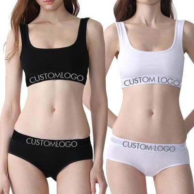 China Custom Logo Women Underwear Cotton Breathable Sports Bra Set Yoga Wear Sexy Panties for sale