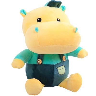 China Plush Stuffed Animal Hippo With Clothes , Cute Stuffed Green Hippo Plush Toy for sale