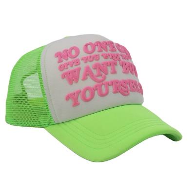 China JOINT Wholesale Short Bill Foam Trucker Hat Men's Breath 3d Printed Custom Logo and Neon Foam Trucker Hats Mesh for sale