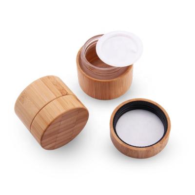 China Skin care creams wholesale bamboo cream container glass jar with bamboo lid, bamboo skin care packaging for sale