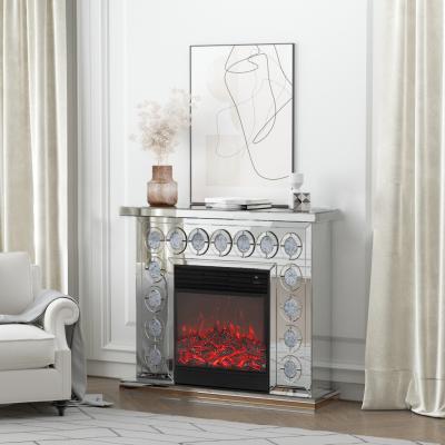 China Glitter Crushed Luxury Diamond Mirrored Fireplace Furniture With LED And Newest Modern Design Living Room Speaker for sale