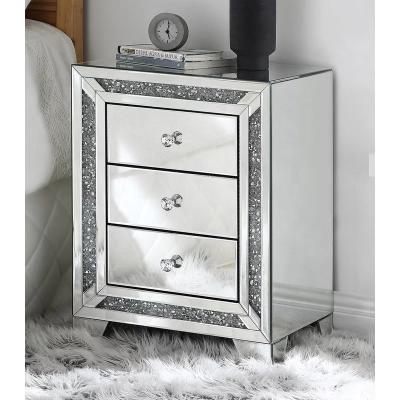 China Other modern bedroom nightstand furniture mirrored bedside table with 3 drawers with crushed diamonds for living room bedroom for sale