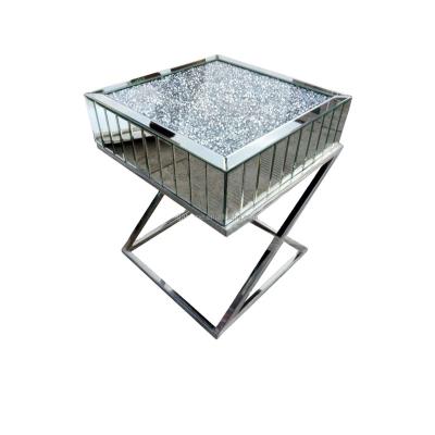 China (Other) Living Room Furniture Stainless Steel Coffee Tables Adjustable Mirrored Side Table End Table Sets With Crushed Diamond Top for sale