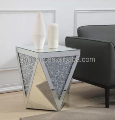 China Modern luxury high end v shape mirrored table side end table with crushed diamond coffee table set for living room for sale