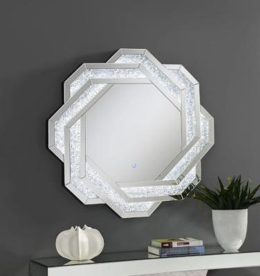 China Modern Decorative Mirrors Hanging Room Wall Mounted Mirror Large Round Glass With LED Lighting And Modern Diamond For Home Decor 2022 for sale