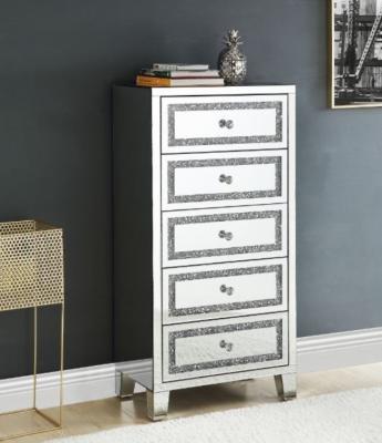 China (Other) Diamond Tallboy Silver Mirrored 5 Drawer Chest Crushed Adjustable for sale