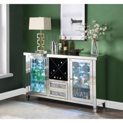 China Mirrored Living Room Furniture Crushed Diamond Mirrored Wine Storage Cabinet With Multi Color LED for sale