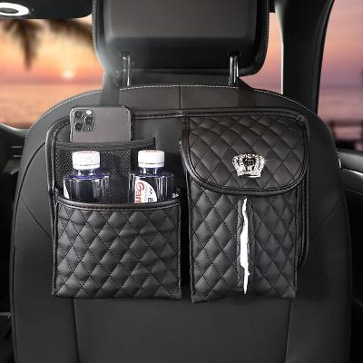 China Luxury Leather Bag Car PU Crown Back Seat Organizer Multifunction Tissue Holder Auto Interior Pocket Storage for sale