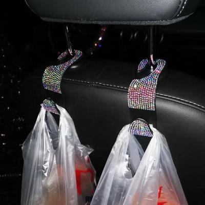 China Durable Bling Car Seat Hanger Backseat Bling Car Accessories For Women Rear Seats Headrest Hook Auto Package Black Silver Color for sale