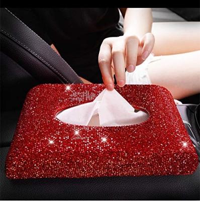 China Diamond Car Gold Home Car Decoration Universal Car Storage Box Fashion Diamond Luxurious Tissue Box Decoration for sale