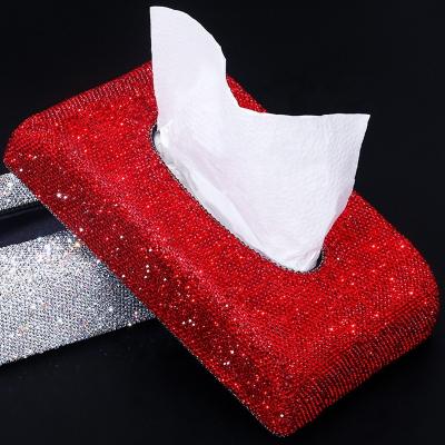 China CLASSIC Home and Car Tissue Box Towel Sets Car Dashboard Tissue Box Holder Storage Decoration Rhinestone Auto Interior Accessories for sale