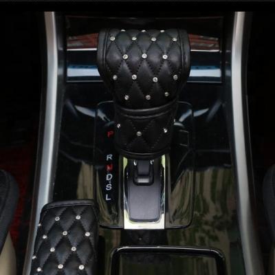 China Protect Car Gear Shift Rhinestones Car Accessories Enclose Car Gear Shift Knob Leather Cover for sale