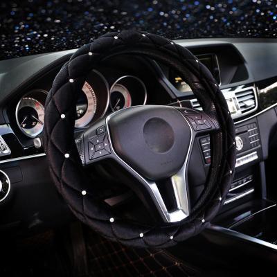 China Ladycrystal Fur Car Anti Slip Steering Wheel Cover For Women Girl Diamond Auto Plush Steering-Wheel Case for sale