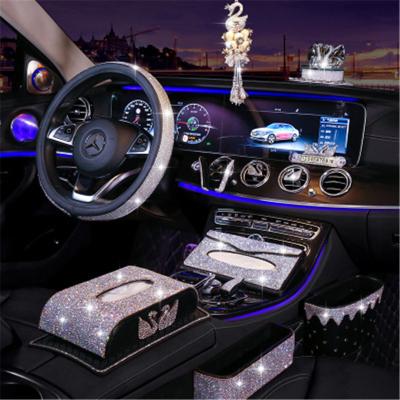 China Car Accessories for Steering-Crystal Car Steering Wheel Cover PU Leather Women Rhinestone Covers Auto Accessories Case Car Styling R1682 for sale