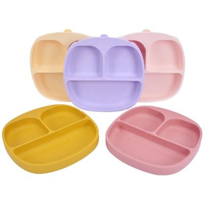 China BPA Free 3 Compartment Divided Dish Bpa Free Silicone Suction Dish Baby Feeding Set Baby Feeding Products for sale